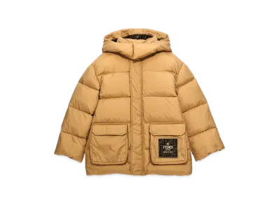 FENDI Kids Down Jacket With Patch Logo "Beige"