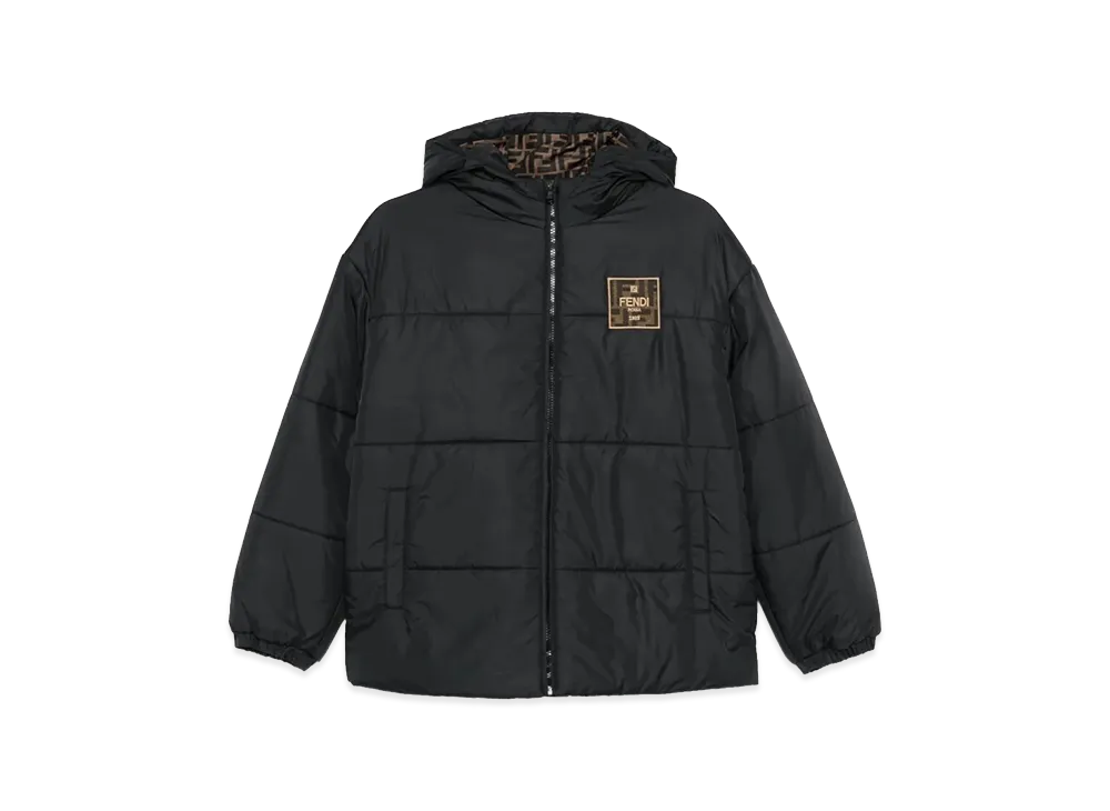 FENDI Kids Down Jacket With Logo Hood And Logo Patch "Black"