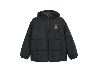 FENDI Kids Down Jacket With Logo Hood And Logo Patch "Black"