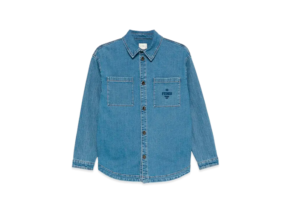 FENDI Kids Embroidered Logo Denim Overshirt "Blue"