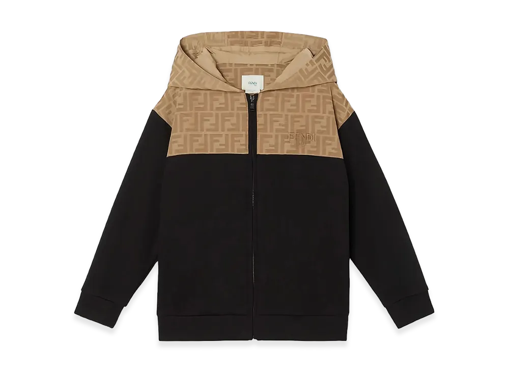 FENDI Kids Jersey Sweatshirt With All-Over Canvas FF Logo "Camel/Nero"