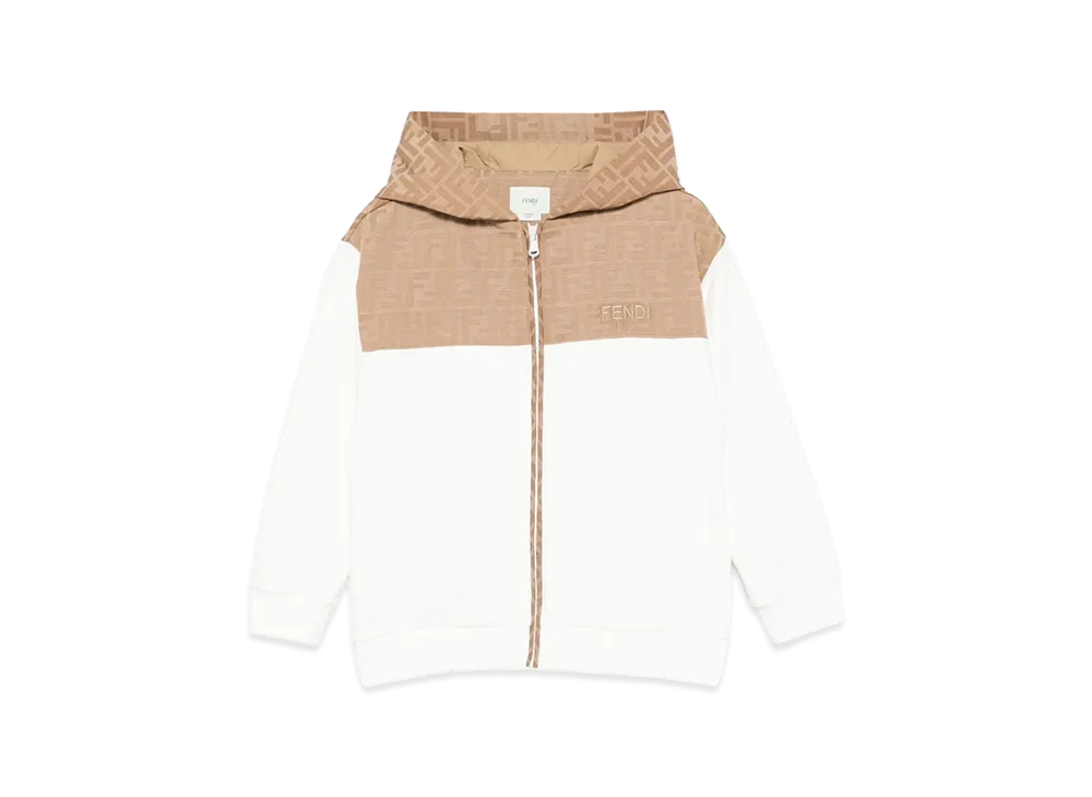 FENDI Kids Zip-up Hooded Sweatshirt "Brown/White"