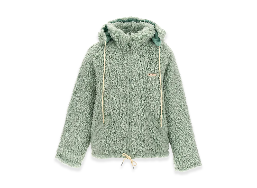 MARNI 'Long Pile Shaggy' Hooded Jacket "Green"