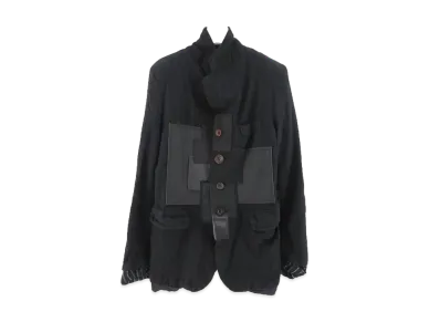 JUNYA WATANABE Wool Stripe Product Processing x Multi Material Patchwork Jacket "Black/Gray"