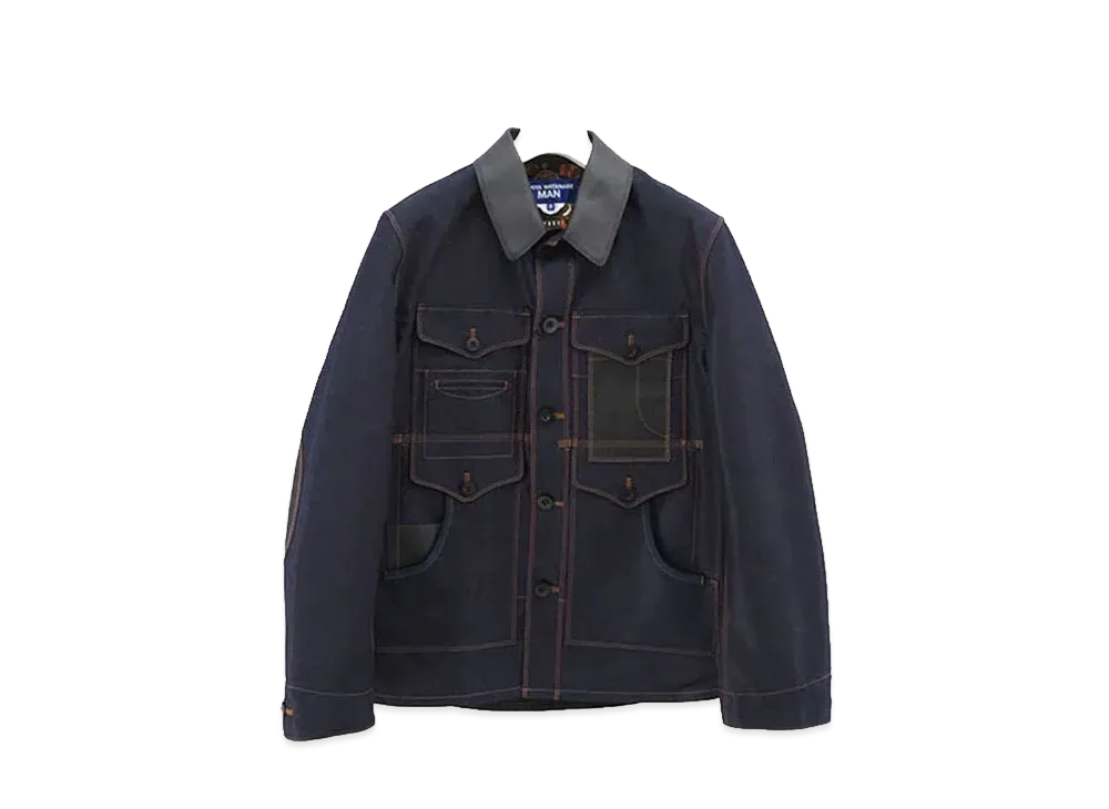 JUNYA WATANABE Cotton Ester Typewriter Denim x Cowhide Coverall "Navy"