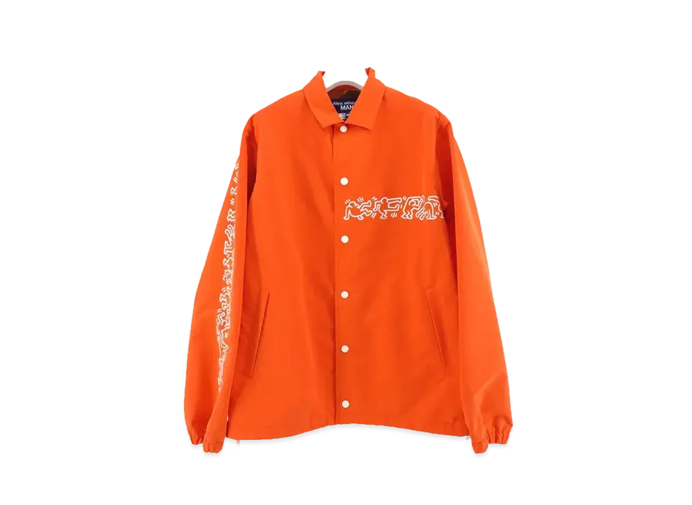 JUNYA WATANABE Nylon Twill Laminate Print Coach Jacket Keith Haring "Orange/White"