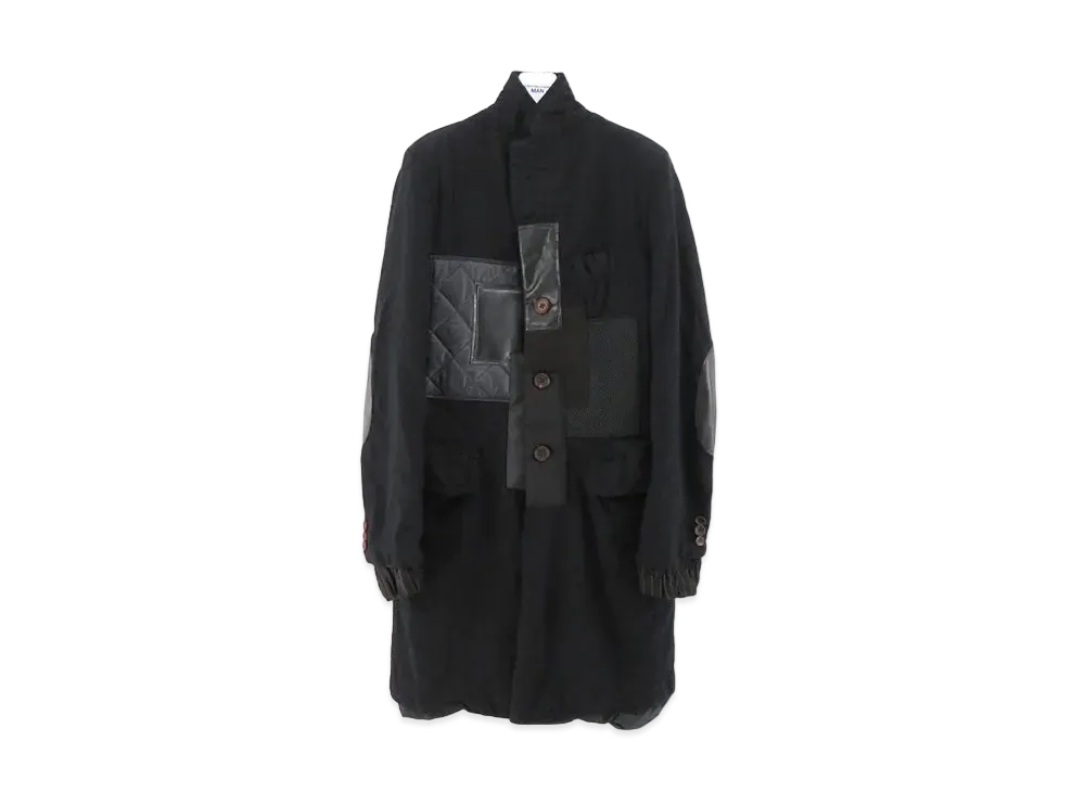 JUNYA WATANABE Wool Serge Productfulled Wool x Multi-Material Patchwork Coat "Black"