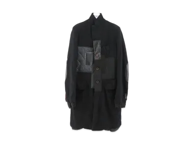 JUNYA WATANABE Wool Serge Productfulled Wool x Multi-Material Patchwork Coat "Black"