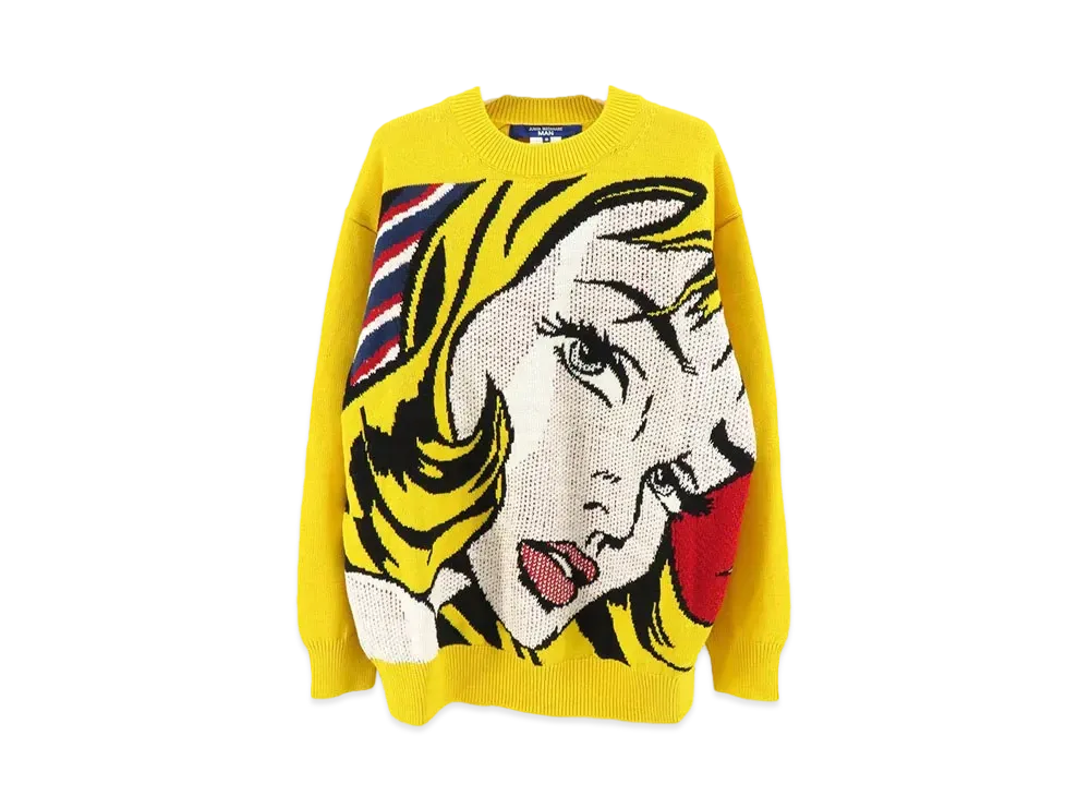 JUNYA WATANABE Multi Material Mix Kanoko x Intarsia Knit Pullover Roy Lichtenstein "Yellow"