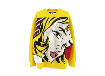 JUNYA WATANABE Multi Material Mix Kanoko x Intarsia Knit Pullover Roy Lichtenstein "Yellow"