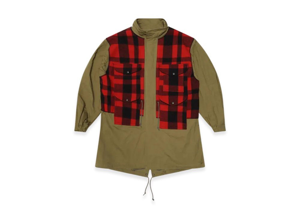 JUNYA WATANABE MAN Cotton Canvas Bio-Treated X Mackinaw Wool Filson W Name "Khaki/Red/Black"