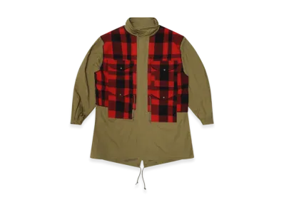 JUNYA WATANABE MAN Cotton Canvas Bio-Treated X Mackinaw Wool Filson W Name "Khaki/Red/Black"