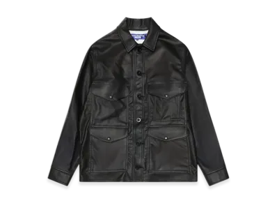 JUNYA WATANABE MAN Synthetic Leather (Polyurethane Resin) X Wool Moss Cloth Check Filson W Name "Black/Black/Grey"