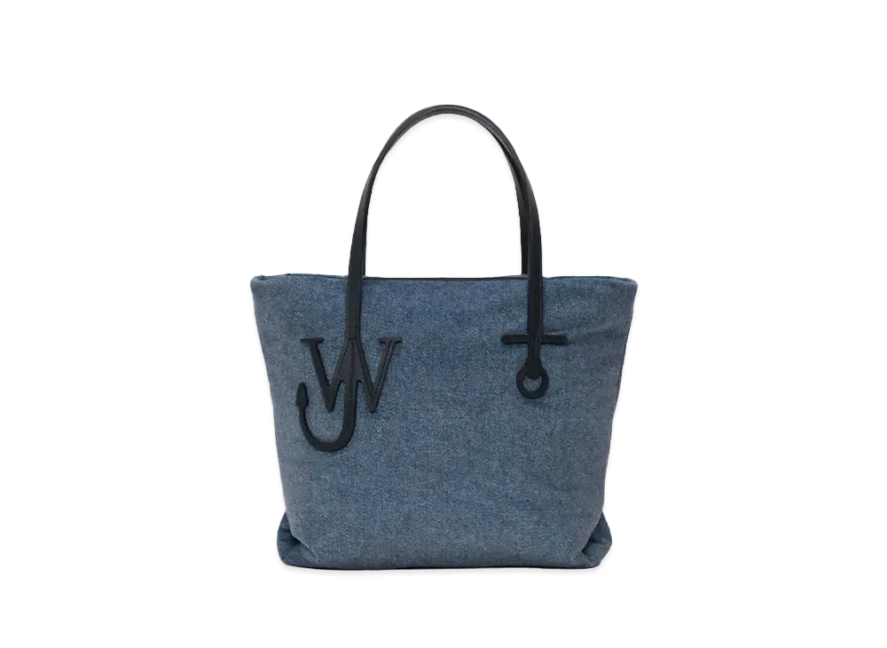 JW ANDERSON Small Puffy Anchor Velvet Printed Denim Tote Bag "Indigo"