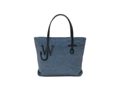 JW ANDERSON Small Puffy Anchor Velvet Printed Denim Tote Bag "Indigo"