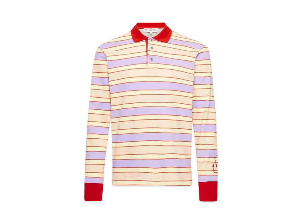 JW ANDERSON Contrast-Trimmed Striped Polo Top "Pink"
