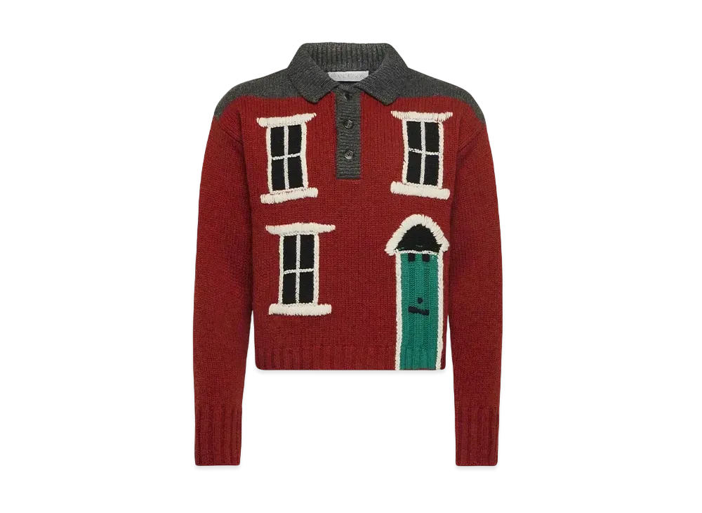 JW ANDERSON House Intarsia Polo Sweater "Red"