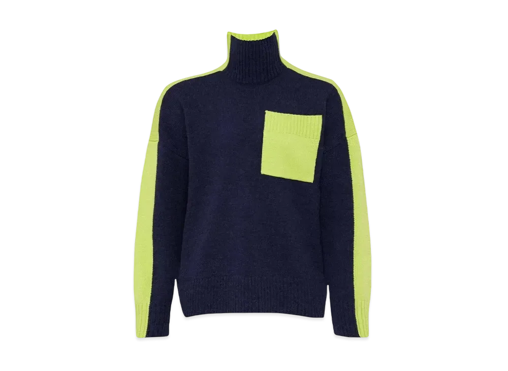 JW ANDERSON Bicolor Patch Pocket Turtleneck Sweater "Navy"