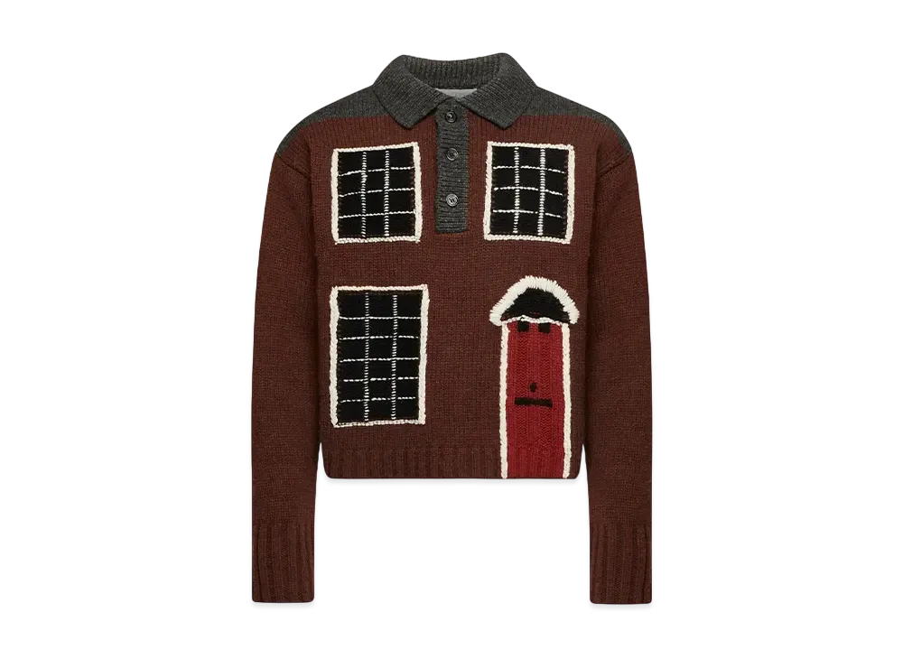 JW ANDERSON House Intarsia Polo Sweater "Brown"