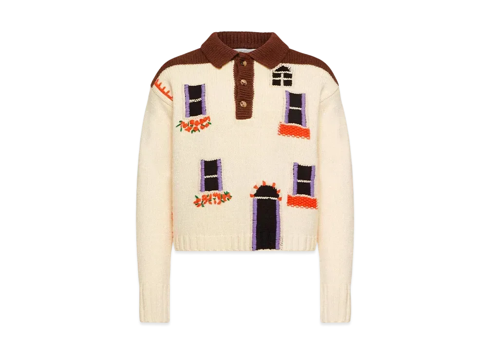 JW ANDERSON House Intarsia Polo Sweater "White"