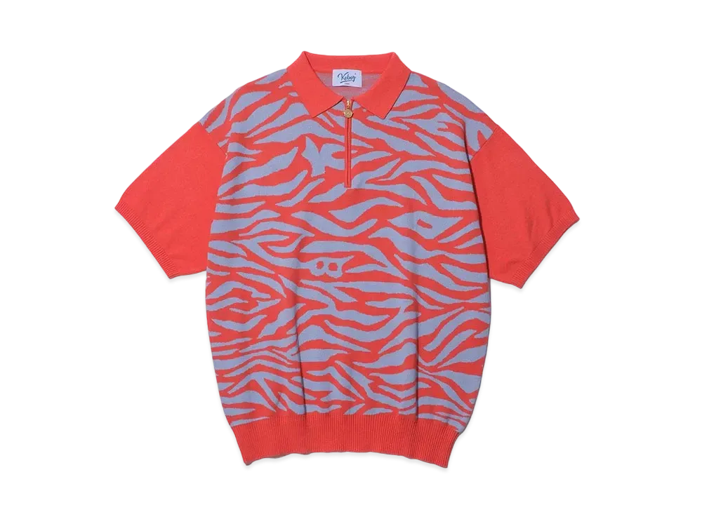 KEBOZ Zebra Knit S/S Polo "Orange/Slate Blue"