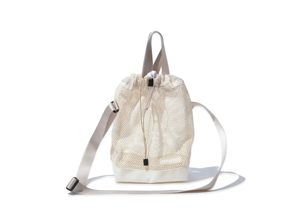 KEBOZ Mesh Drawstring Pouch "Beige/White"