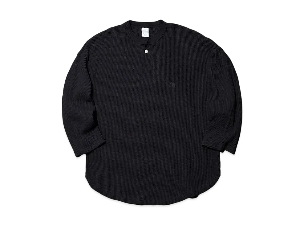 KEBOZ 2Tone Heavy Weight Waffle Henley Neck "Black"