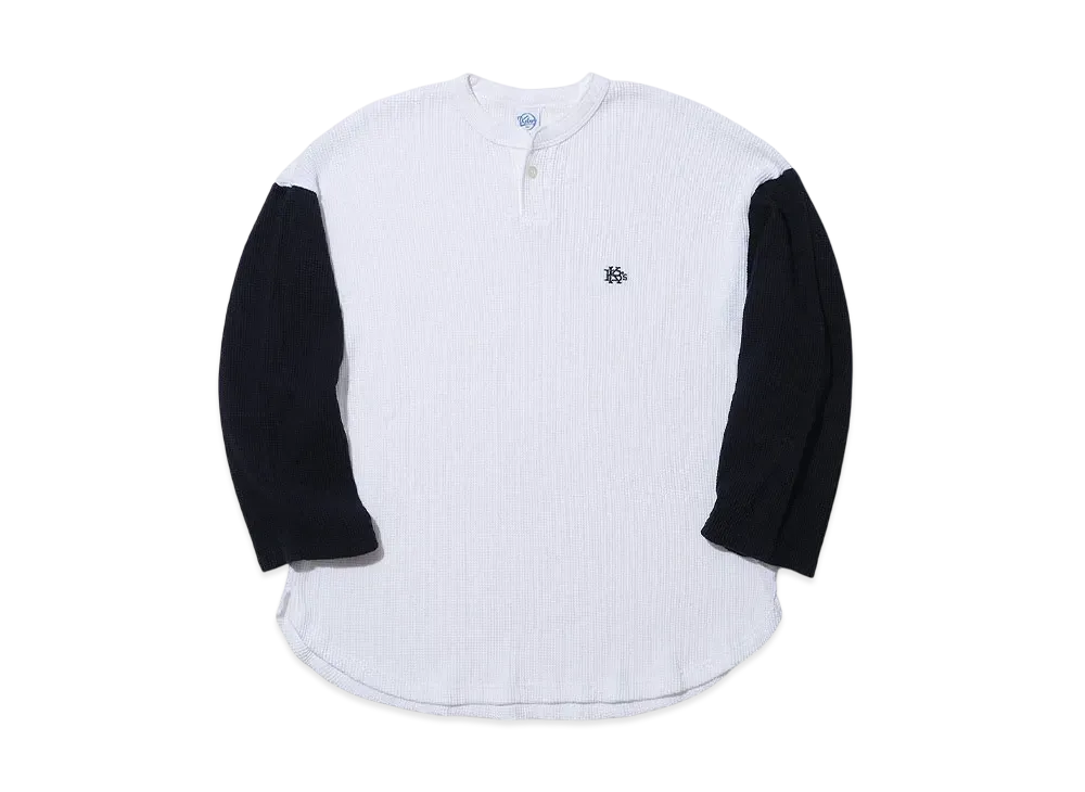 KEBOZ 2Tone Heavy Weight Waffle Henley Neck "White/Navy"