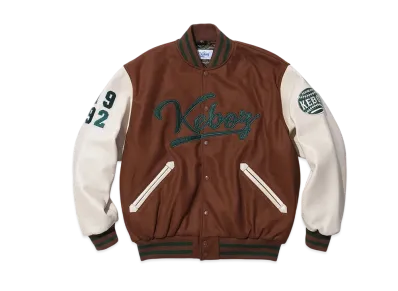KEBOZ Melton & Leather Varsity Jacket "Brown"