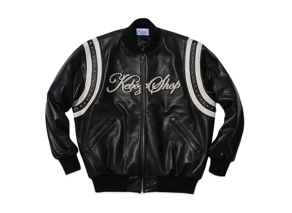 KEBOZ Dac Studs Leather Varsity Jacket "Black"