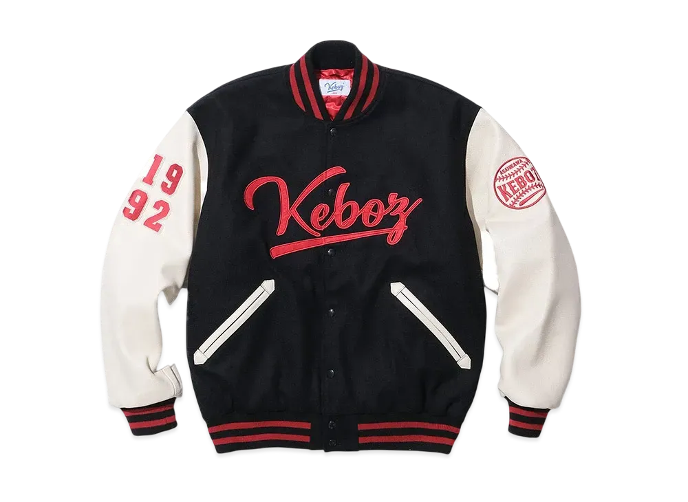 KEBOZ Melton & Leather Varsity Jacket "Brown"