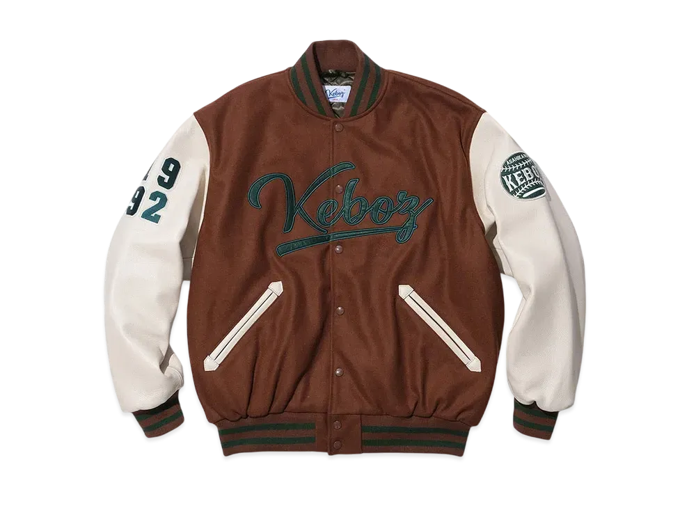 KEBOZ Melton & Leather Varsity Jacket "Black"