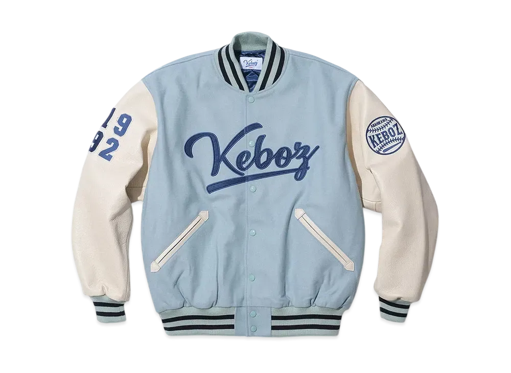 KEBOZ Melton & Leather Varsity Jacket "Fog"