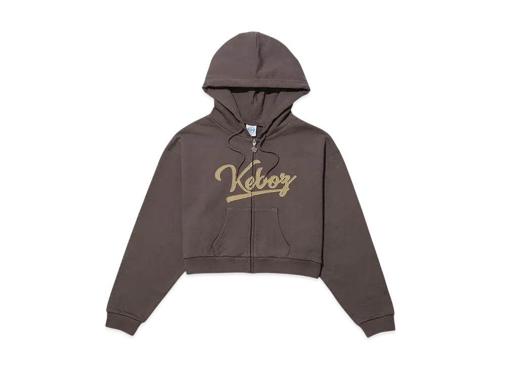 KEBOZ Icon Logo Cropped Full Zip Hoodie "Walnut"