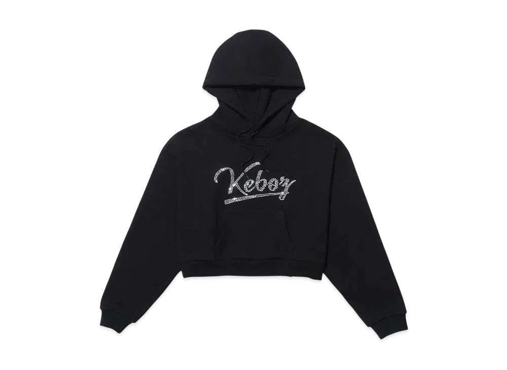 KEBOZ Rhinestone Cropped Hoodie "Black"