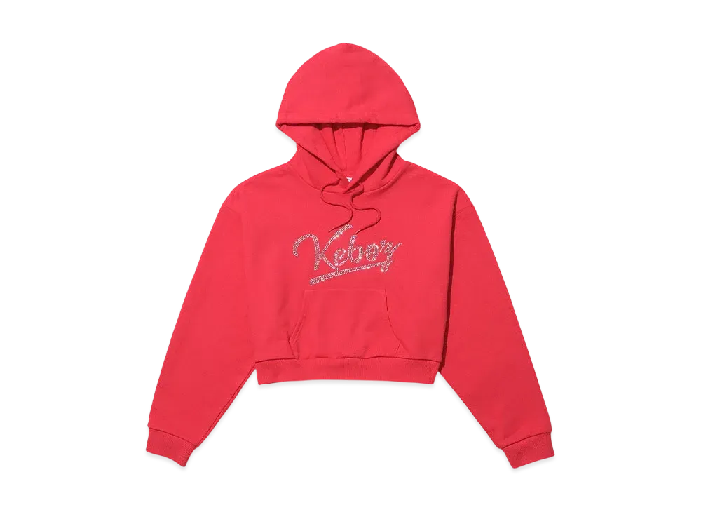 KEBOZ Rhinestone Cropped Hoodie "Red"