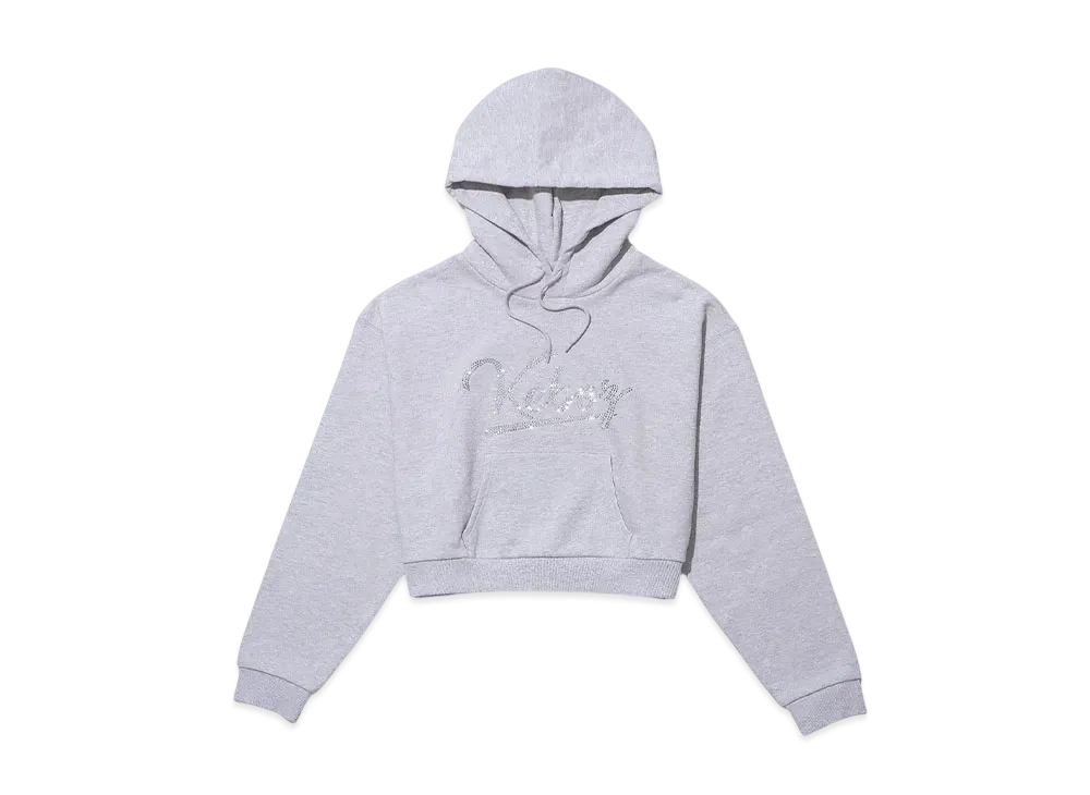 KEBOZ Rhinestone Cropped Hoodie "Gray"