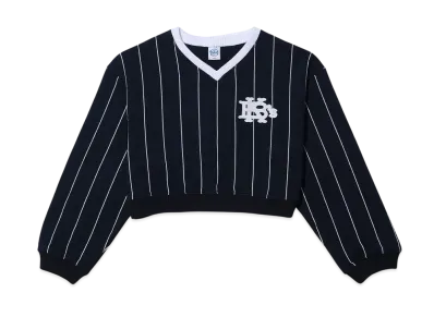 KEBOZ Stripe Vneck Cropped Sweat "Navy"