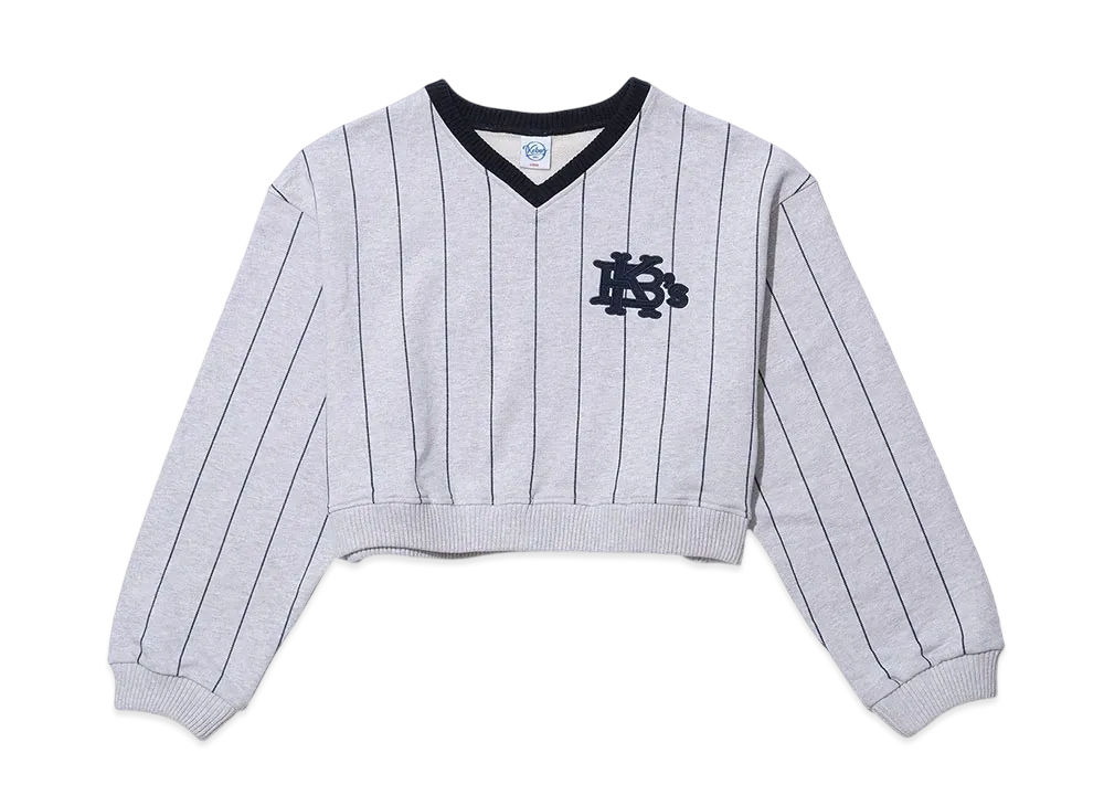 KEBOZ Stripe Vneck Cropped Sweat "Gray"