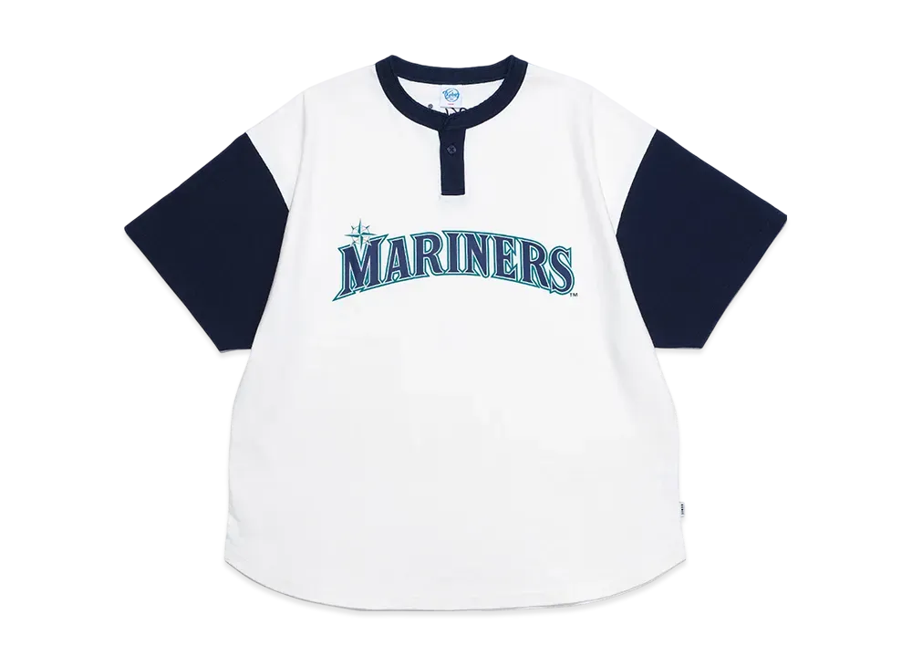 KEBOZ x MLB Seattle Mariners Round Hem Henley Neck S/S Tee "White/Navy"