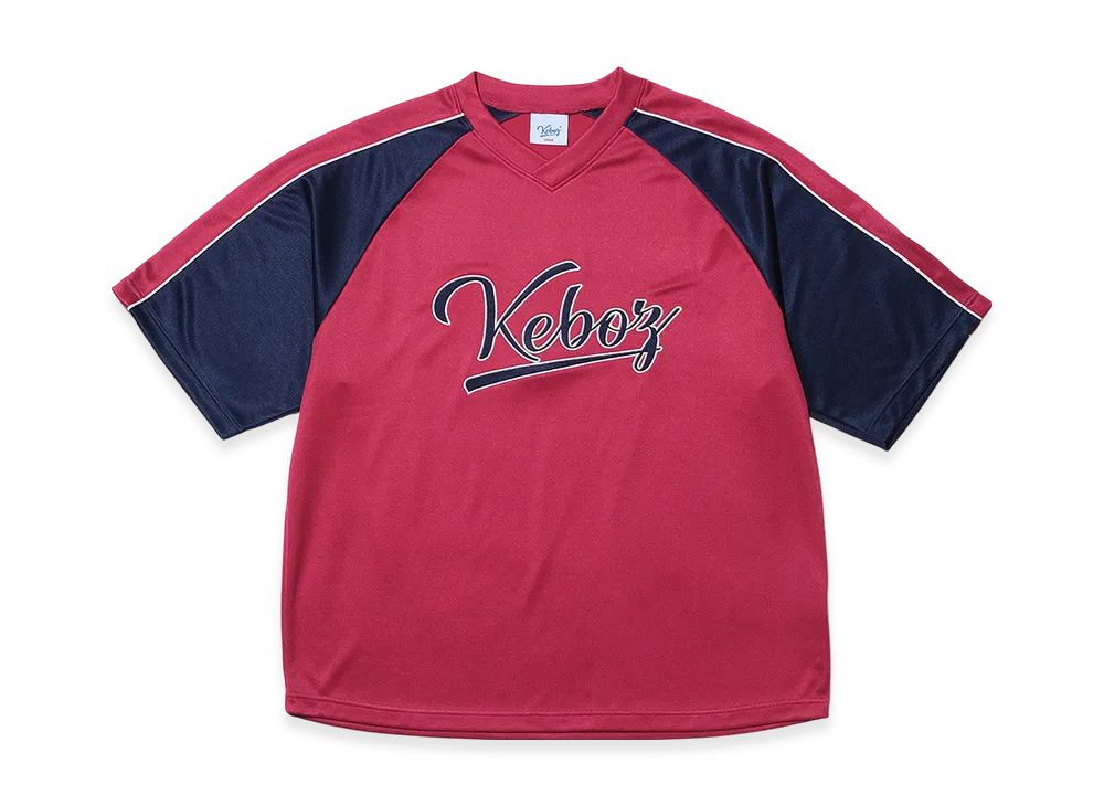KEBOZ Icon V Neck Sports Tee "Burgundy/Navy"