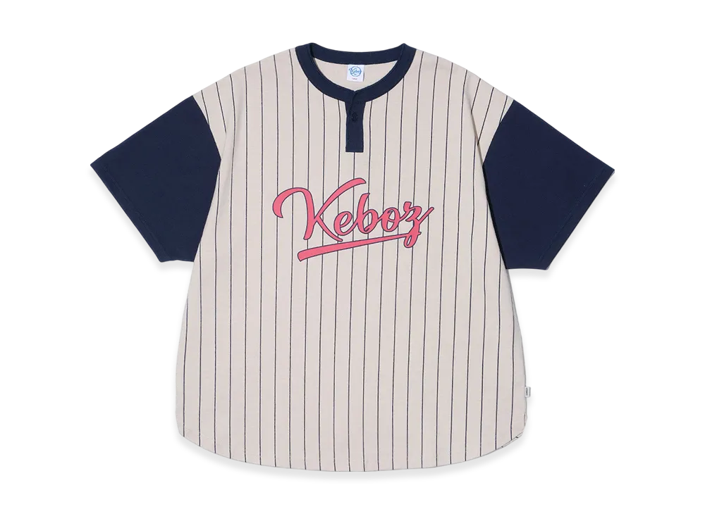 KEBOZ Stripe Henley Neck S/S Tee "Cream/Navy"
