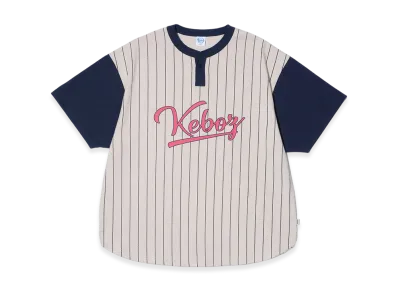 KEBOZ Stripe Henley Neck S/S Tee "Cream/Navy"
