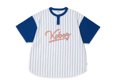 KEBOZ Stripe Henley Neck S/S Tee "White/Blue"