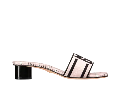 Dior Women's Dway Heeled Slide Embroidered Cotton and Miss Dior Allover Motif "Pail Pink/Black"