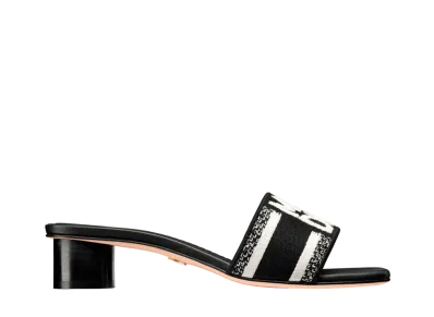 Dior Women's Dway Heeled Slide Embroidered Cotton "Black/White"
