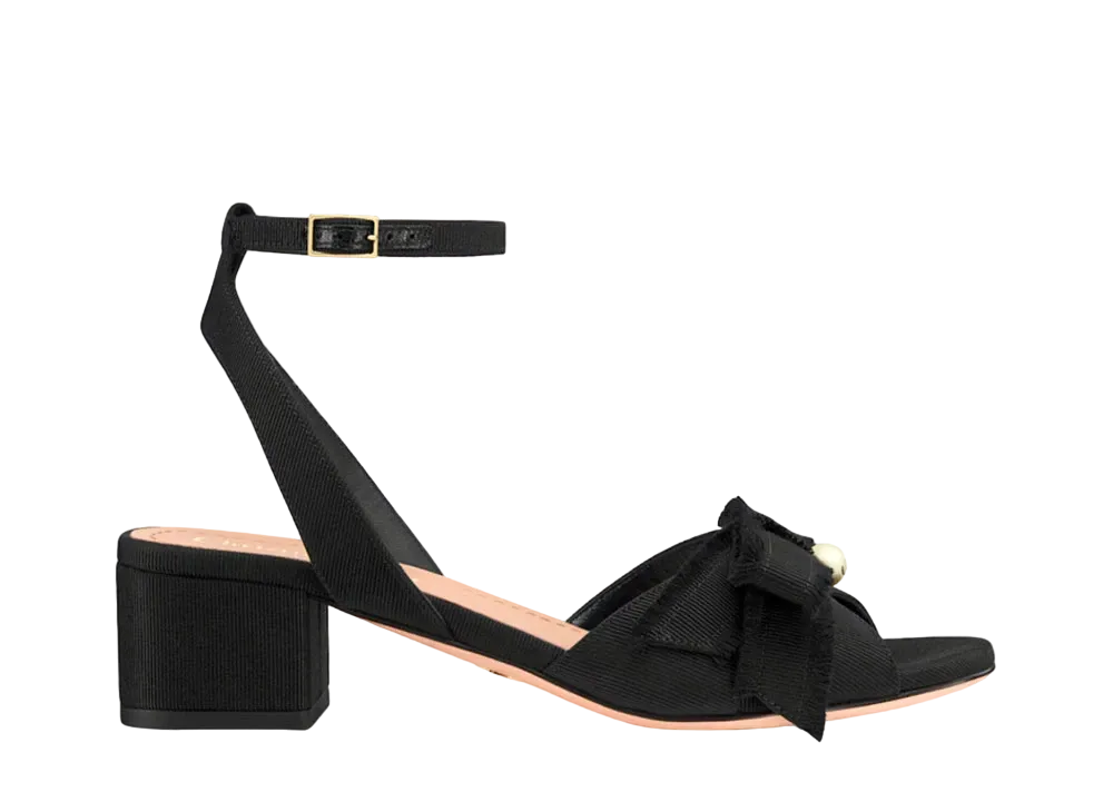 Dior Women's Adiorable Heeled Sandal Fringed Grosgrain "Black"