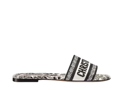 Dior Dway Slide Embroidered Cotton with Plan de Paris Motif White/Black