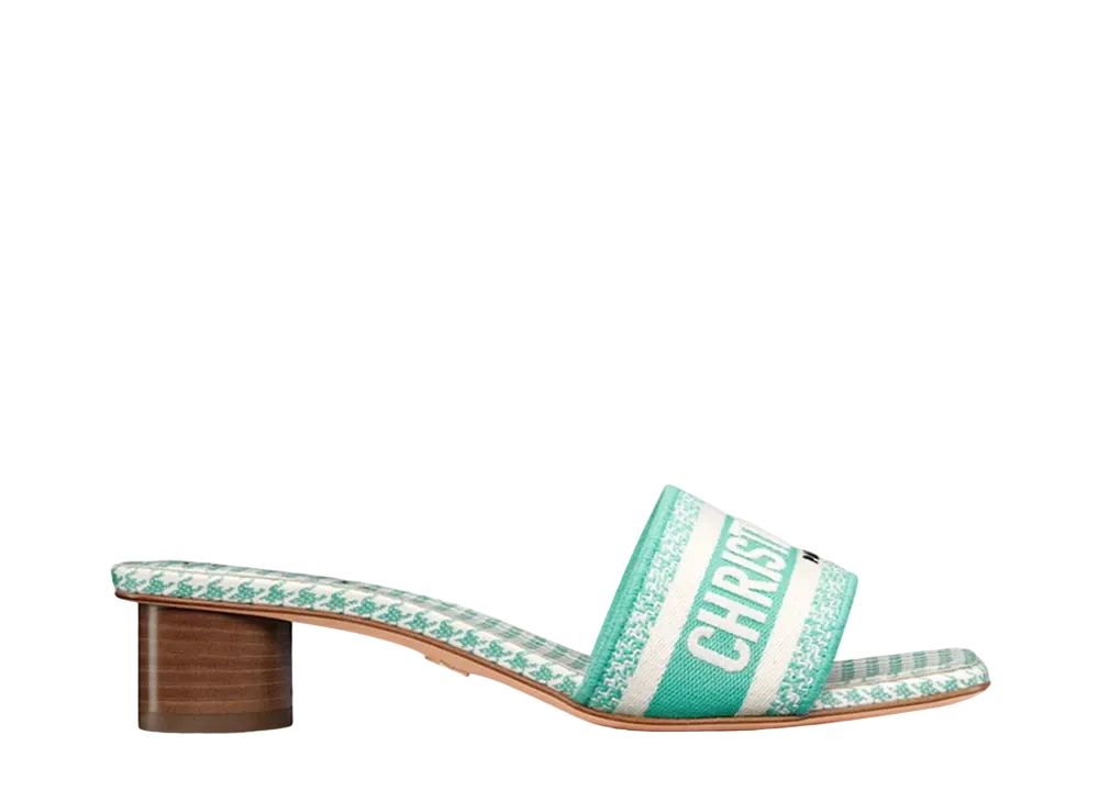 Dior Women's Dioriviera Dway Heeled Slide Micro-Houndstooth Embroidered Cotton "Aquamarina"