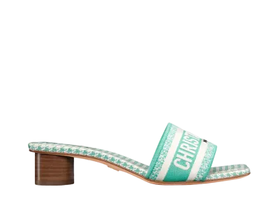 Dior Women's Dioriviera Dway Heeled Slide Micro-Houndstooth Embroidered Cotton "Aquamarina"